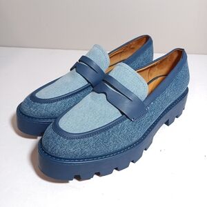 Franco Sarto Balin Women's 9.5 Denim Blue Lug Sole Penny Loafer Slip-on style